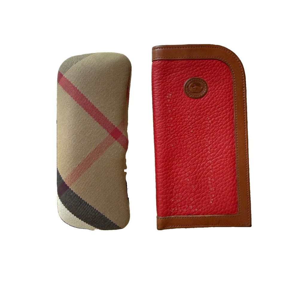 Lot 2 Designer Eyeglass Cases Burberry Nova Check + Dooney Bourke Red Leather
